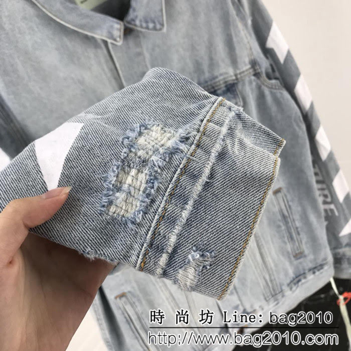 OFFwhite 18fw新款 斑馬線 磨破做舊 牛仔外套 情侶款 ydi1065